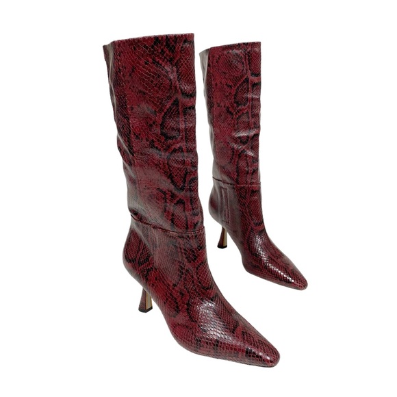 Sam Edelman Shoes - SAM EDELMAN Samira Plum Multi Snakeskin Embossed Square Toe Heeled Boots